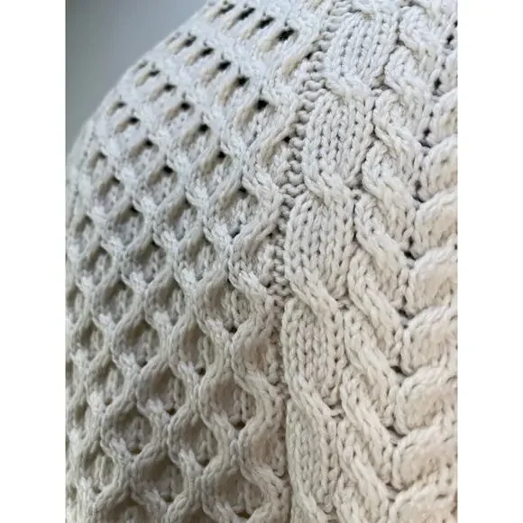 Carraig Donn Merino Wool Ivory Cable Knit Pullover Sweater Fisherman Unisex